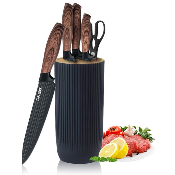 StitchesandTweed 5 + 1 Piece Knife Set with Holder - Black