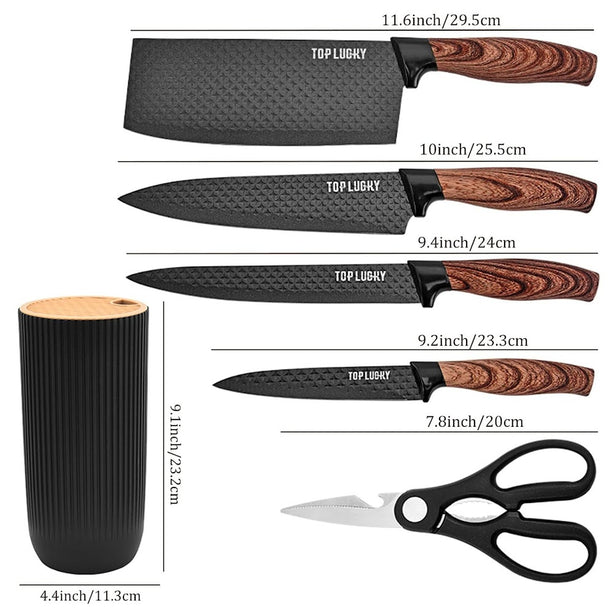 StitchesandTweed 5 + 1 Piece Knife Set with Holder - Black