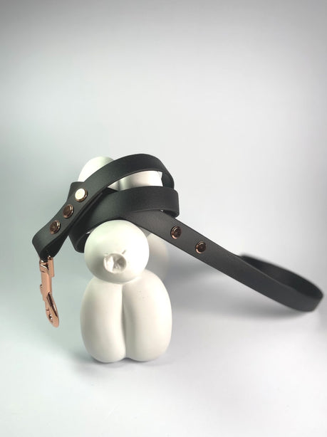 LEASh Pet Leash Biothane - Matte Black Rose Gold Hardware