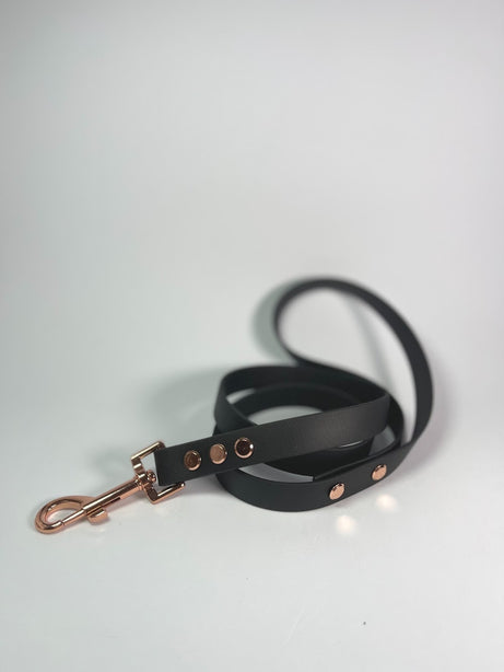 LEASh Pet Leash Biothane - Matte Black Rose Gold Hardware