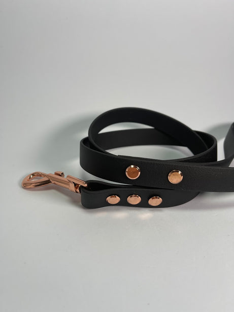 LEASh Pet Leash Biothane - Matte Black Rose Gold Hardware