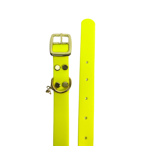 LEASh Pet Collar Biothane - Minion Yellow Gold Hardware