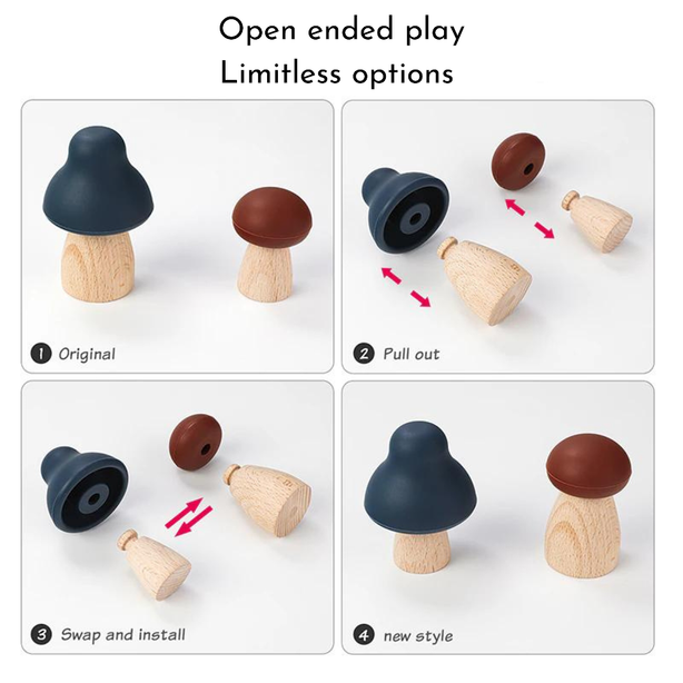 Mushroom Wood Montessori Toy Set