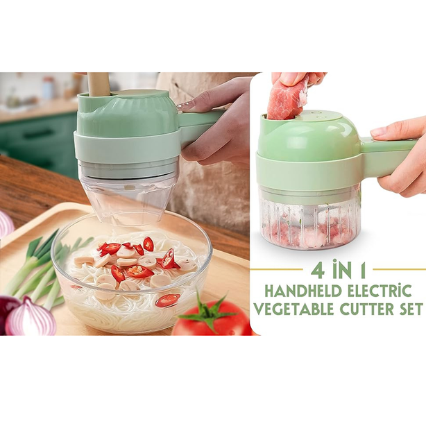 StitchesandTweed 4 in 1 Handheld Electric Vegetable Cutter Set, Cordless Electric Chopper, Portable Food Slicer