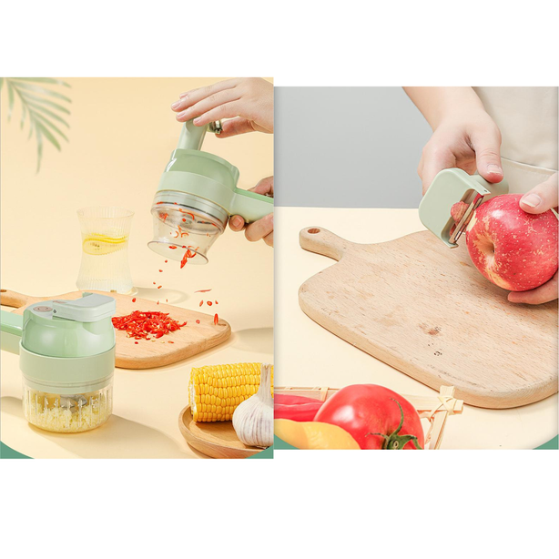 StitchesandTweed 4 in 1 Handheld Electric Vegetable Cutter Set, Cordless Electric Chopper, Portable Food Slicer