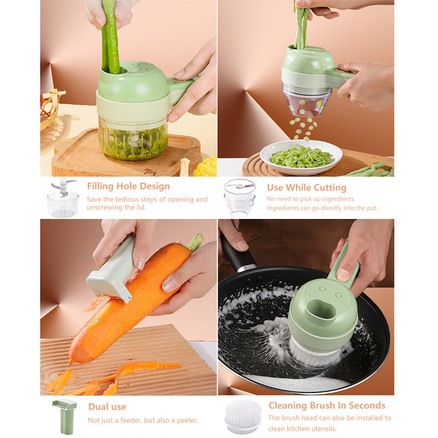 StitchesandTweed 4 in 1 Handheld Electric Vegetable Cutter Set, Cordless Electric Chopper, Portable Food Slicer