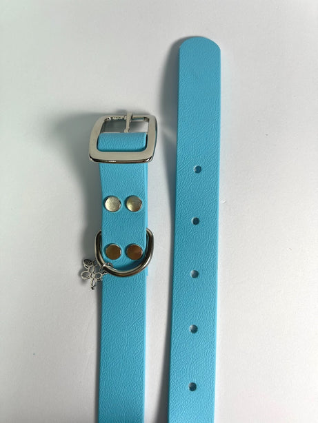 LEASh Pet Collar Biothane - Sky Blue Silver Hardware