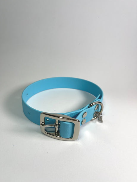 LEASh Pet Collar Biothane - Sky Blue Silver Hardware