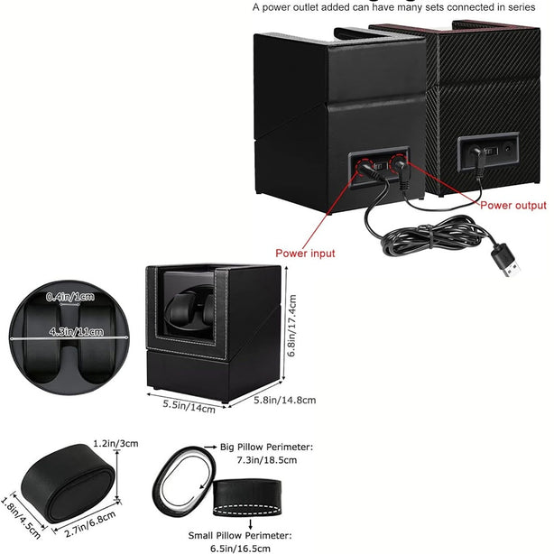 StitchesandTweed Double Watch Winder for Automatic Watches - Vegan Black