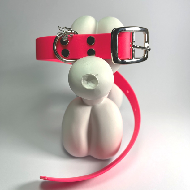 LEASh Pet Collar Biothane - Ultra Pink Silver Hardware