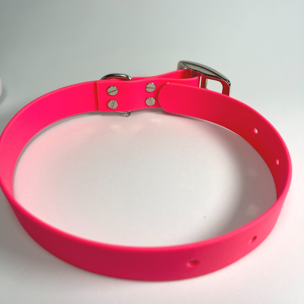LEASh Pet Collar Biothane - Ultra Pink Silver Hardware