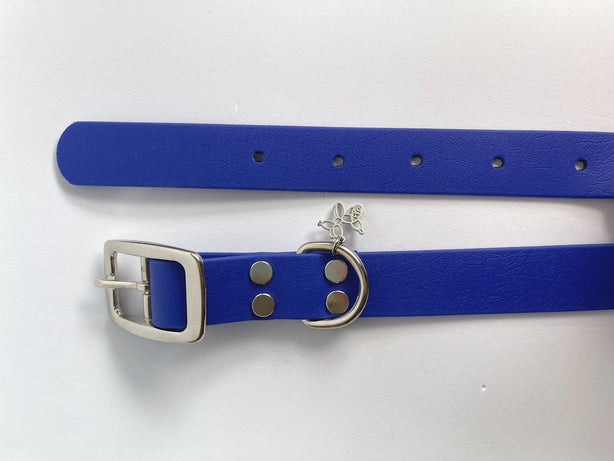 LEASh Pet Collar Biothane - Azure Blue Silver Hardware