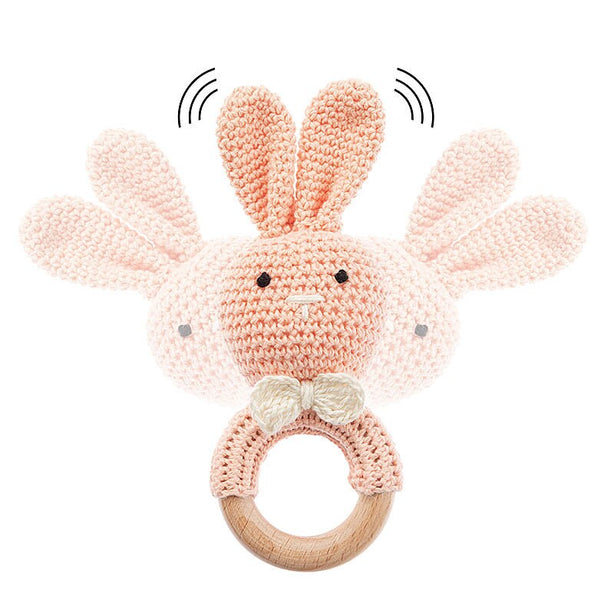 StitchesandTweed Baby Gift Set Pink Bunny Comforter Silicone Teether Rattle