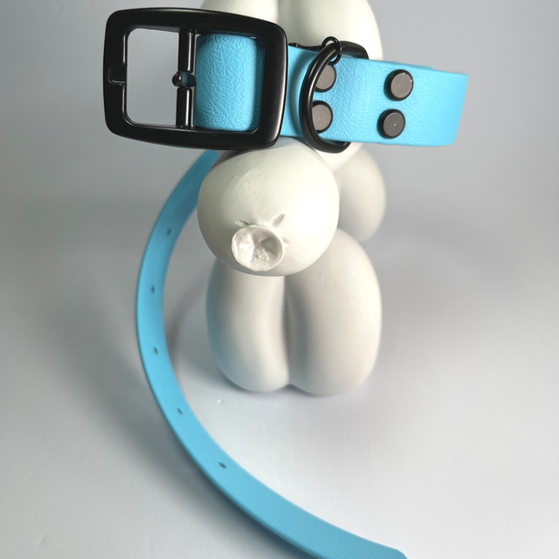 LEASh Pet Collar Biothane - Sky Blue Black Hardware