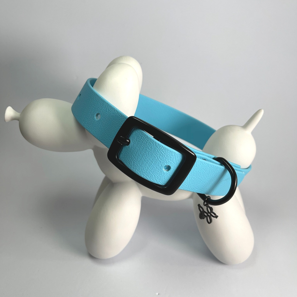 LEASh Pet Collar Biothane - Sky Blue Black Hardware