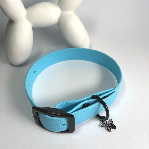LEASh Pet Collar Biothane - Sky Blue Black Hardware