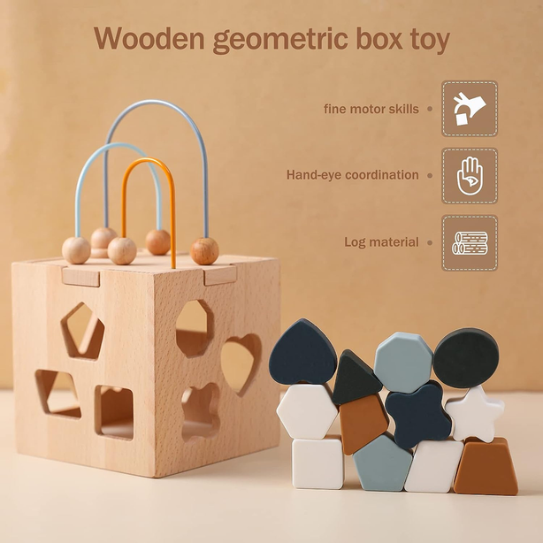 StitchesandTweed Wooden Montessori Activity Cube Toy for Toddler