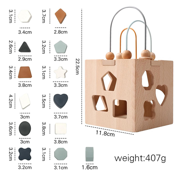 StitchesandTweed Wooden Montessori Activity Cube Toy for Toddler