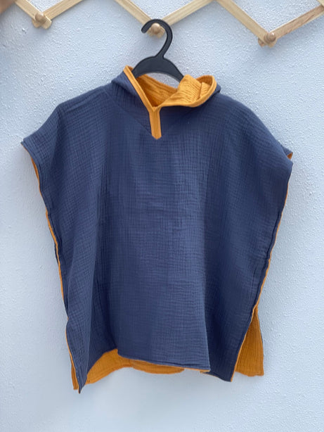 Kids Beach Poncho Swim Towel - Yellow Navy