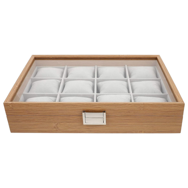 StitchesandTweed Natural Wood 12 Slot Watch Organizer Case
