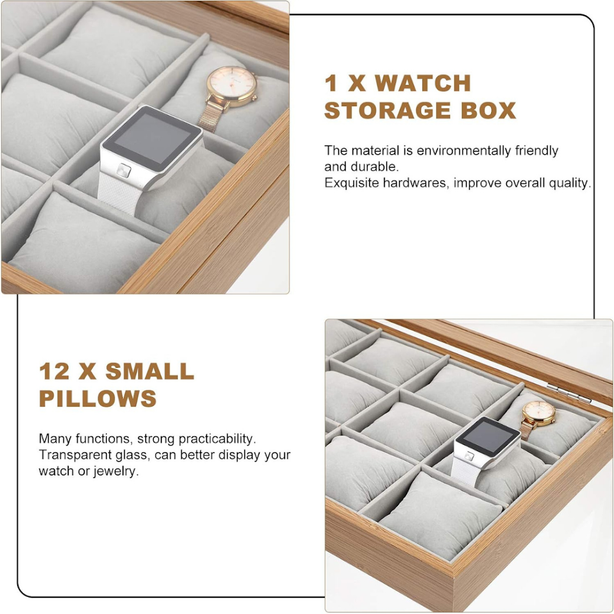 StitchesandTweed Natural Wood 12 Slot Watch Organizer Case