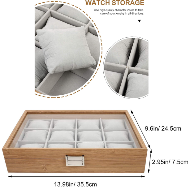 StitchesandTweed Natural Wood 12 Slot Watch Organizer Case