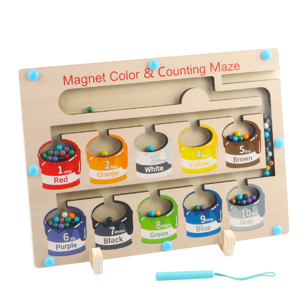 StitchesandTweed Magnetic Color and Number Maze Matching Game - Wooden Magnet Board Puzzle