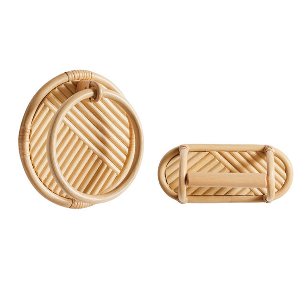StitchesandTweed Rattan Towel Holder and Toilet Roll Holder Bundle Deal