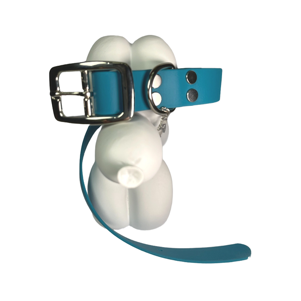 LEASh Pet Collar Biothane - Ocean Blue Silver Hardware