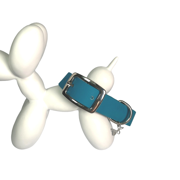 LEASh Pet Collar Biothane - Ocean Blue Silver Hardware