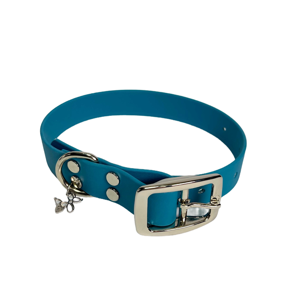 LEASh Pet Collar Biothane - Ocean Blue Silver Hardware