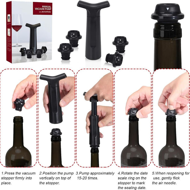 StitchesandTweed Wine Saver Manual Pump with 2 Stoppers