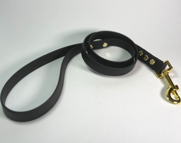 LEASh Pet Leash Biothane - Matte Black Gold Hardware