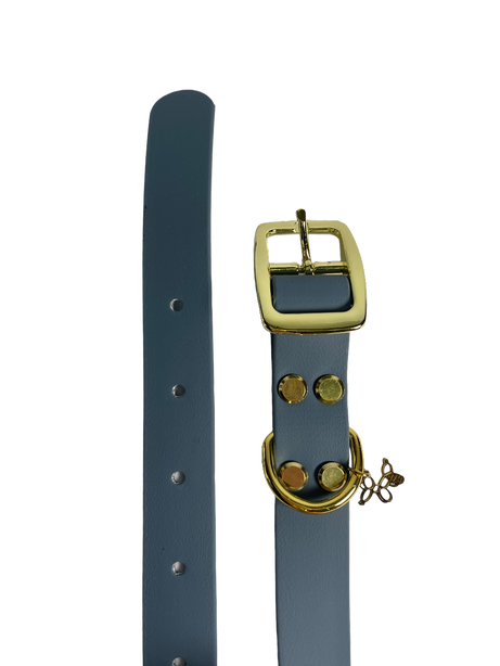 LEASh Pet Collar Biothane - Dusty Blue Gold Hardware