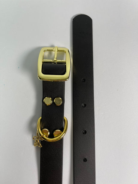 LEASh Pet Collar Biothane - Matte Black Gold Hardware