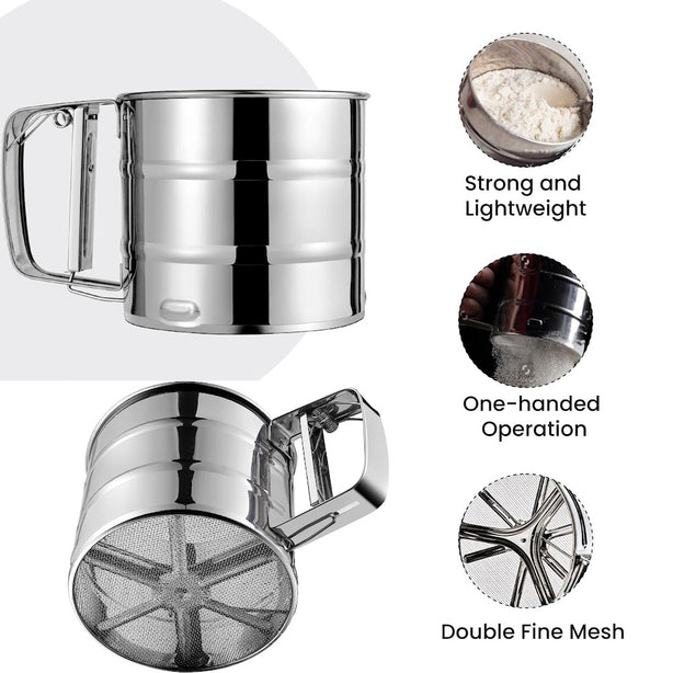 StitchesandTweed Hand Press Sift for Flour, Sieve Sifter for Baking Cakes