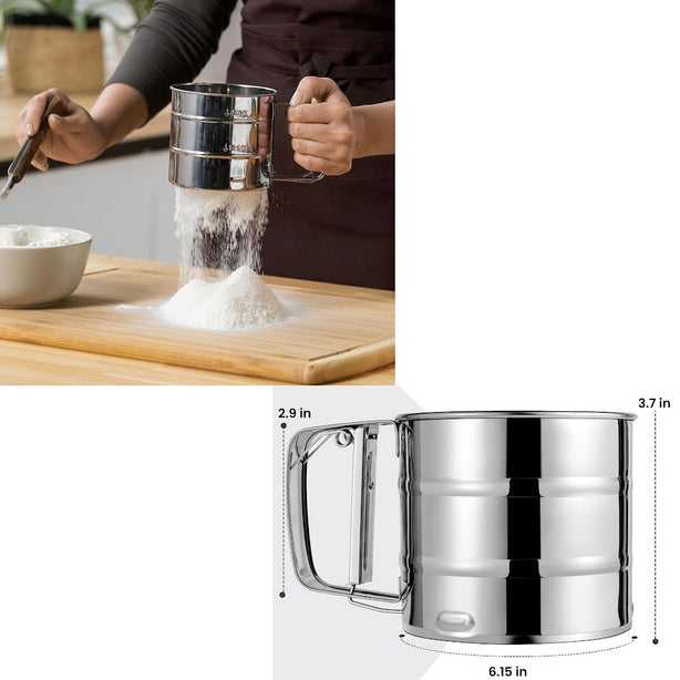 StitchesandTweed Hand Press Sift for Flour, Sieve Sifter for Baking Cakes
