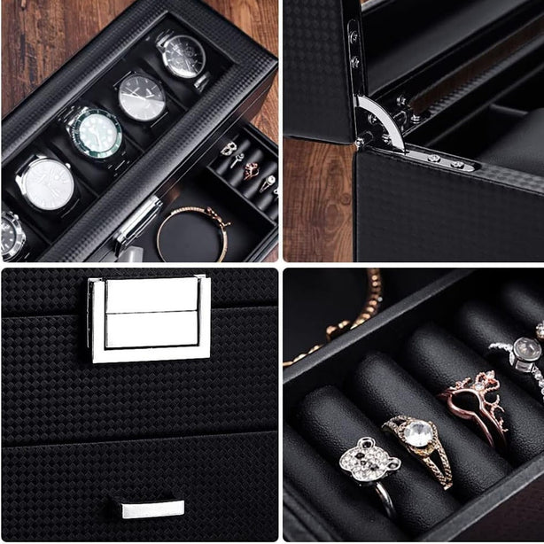 StitchesandTweed 6 Slot Watch Box 2 Tier Organizer - Matte Black