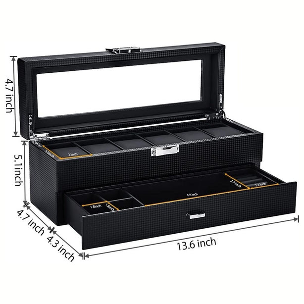 StitchesandTweed 6 Slot Watch Box 2 Tier Organizer - Matte Black