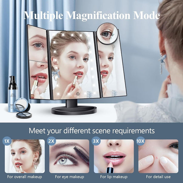 StitchesandTweed Trifold Makeup Mirror Vanity with Lights