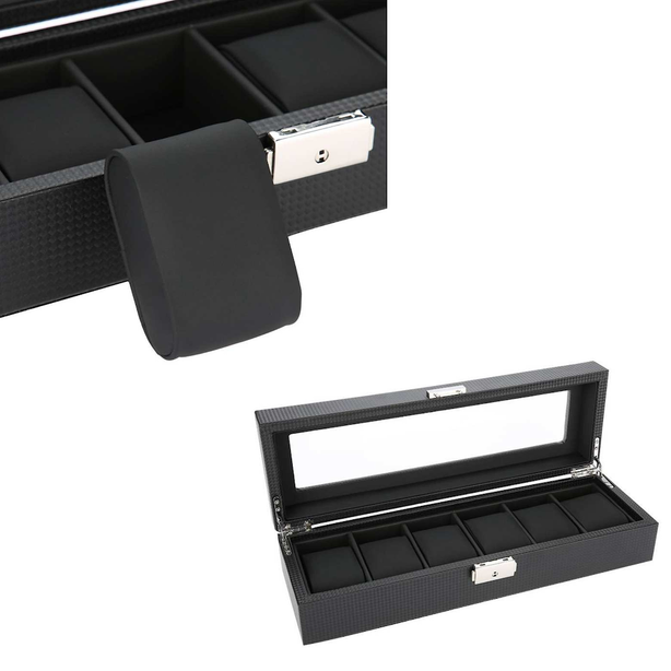 StitchesandTweed Matte Leatherette 6 Slot Watch Organizer Case