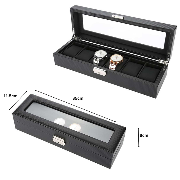 StitchesandTweed Matte Leatherette 6 Slot Watch Organizer Case
