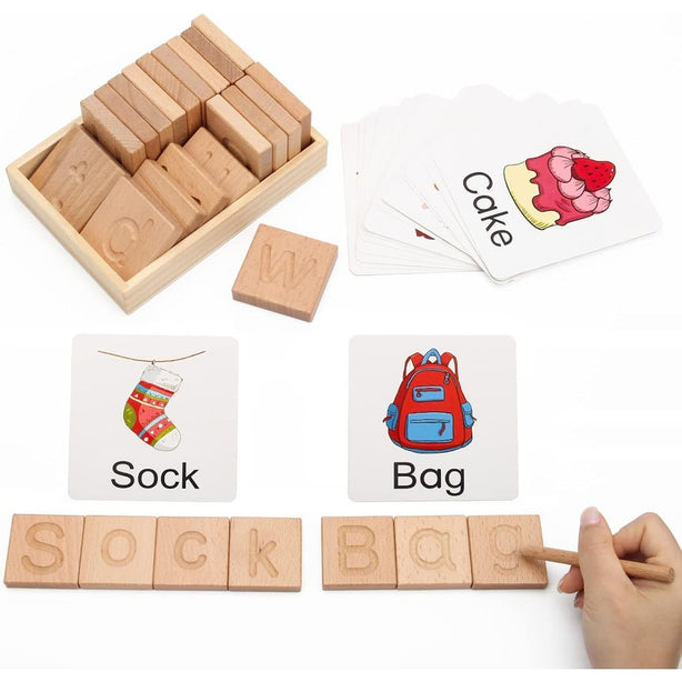 StitchesandTweed Alphabet Tracing Board with Flash Cards