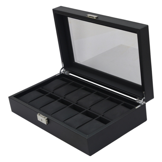 StitchesandTweed Matte Leatherette 12 Slot Watch Organizer Case