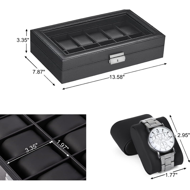 StitchesandTweed Matte Leatherette 12 Slot Watch Organizer Case