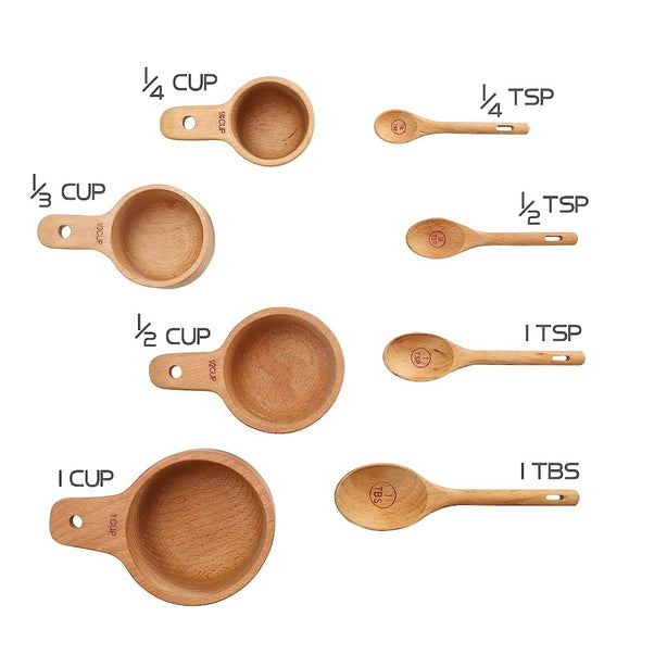 StitchesandTweed Natural Wood Measuring Cups and Spoon Set