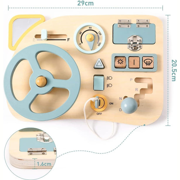 StitchesandTweed Montessori Toy Steering Wheel Wooden Busy Board Sensory Toy