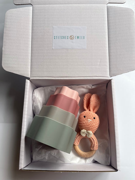 StitchesandTweed Happy Baby Teether Gift Set - Pink