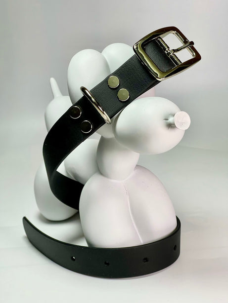 LEASh Pet Collar Biothane - Black Silver Hardware