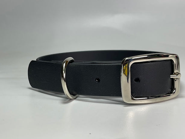 LEASh Pet Collar Biothane - Black Silver Hardware